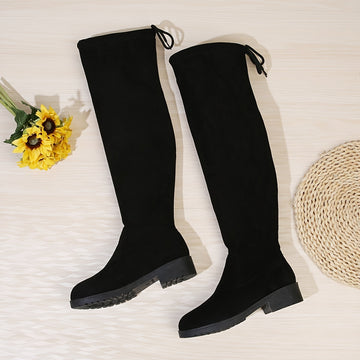 Xajzpa Women's Solid Color Chunky Low Heel Boots, Fashion Lace Up Dress Boots, Comfortable Over The Knee Boots